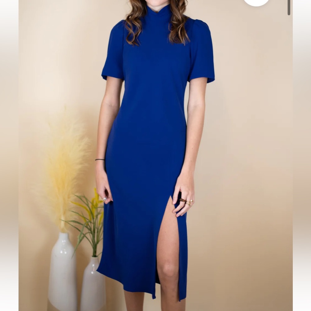 Amanda Uprichard Butler Dress Midi mock neck blue royal dress size small s